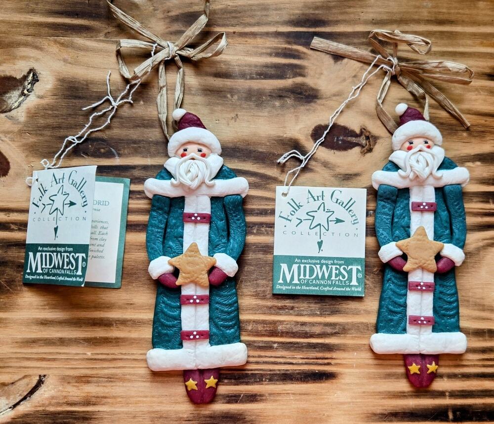 Midwest Of Cannon Falls Santa Christmas Ornaments Lot Of 2 Cynthia Madrid Art